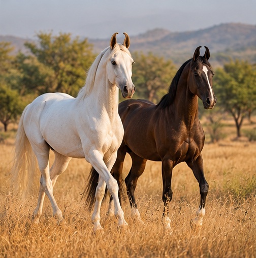 Two Marwari horses in the Rajasthan countryside